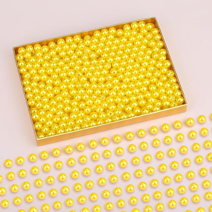 DUQGUHO Yellow Beads for Jewelry Making 8mm Fake Pearl Beads for Bracelets - Image 2