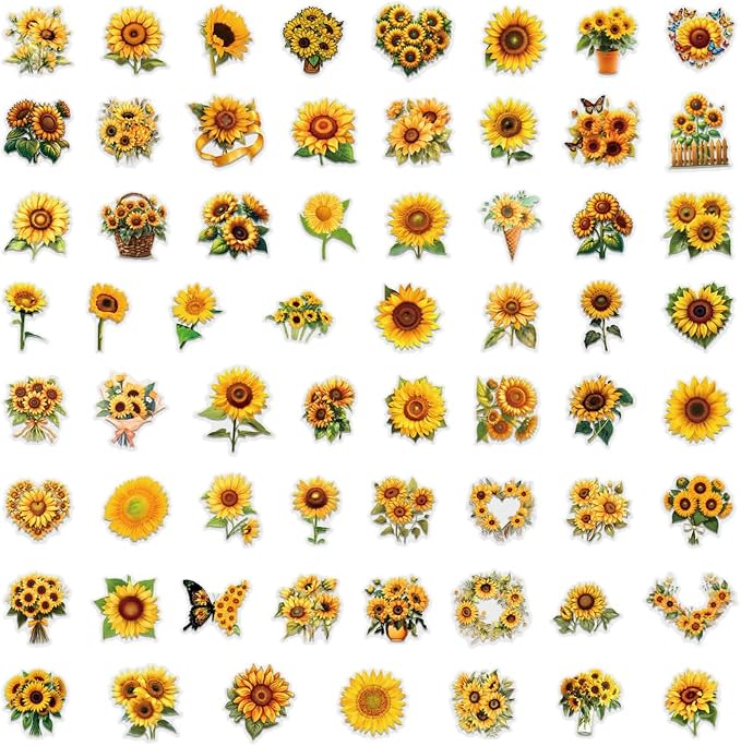 60Pcs Sunflower Stickers, Transparent Sunflower PET Sticker | Colorful - Image 7