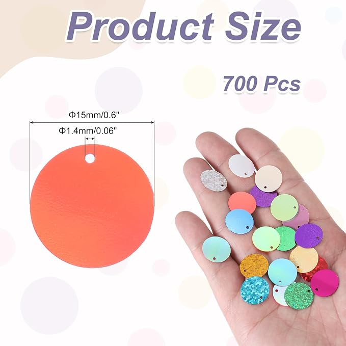 MECCANIXITY 700 Pcs Flat Round Sequins 15mm/0.6 Inch Loose Paillettes Craft - Image 2