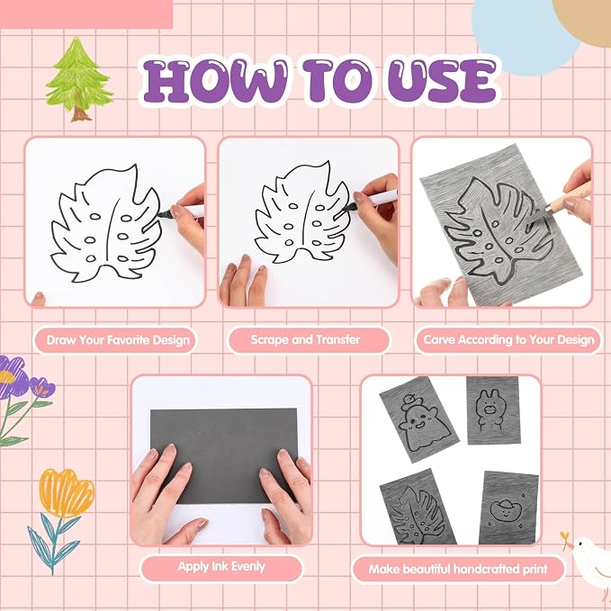 MotiMind 12 Pcs 6 x 8 Inch Linoleum Block Rubber Stamp Carving Blocks Soft - Image 4