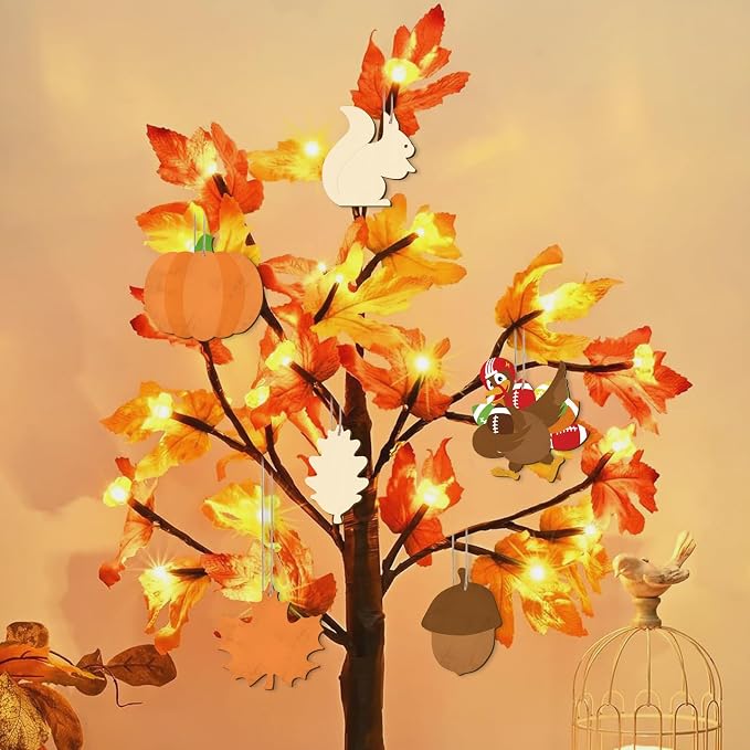 24 PCS Unfinished Wooden Thanksgiving Crafts, Pumpkin Turkey Shaped Hanging - Image 6