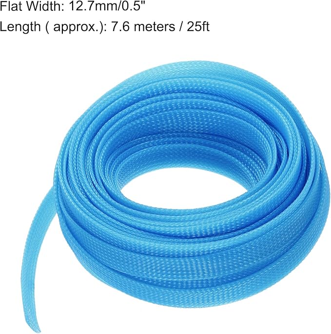 uxcell PET Expandable Sleeving 25ft 1/2" Sky Blue Cable Management Sleeve Cord - Image 3