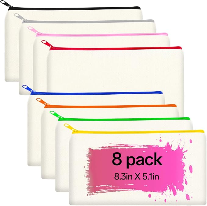 ZeeDix Canvas Zipper Pouch Bulk – 8.3 x 5 Inches Cotton Canvas Pouches by ZeeDix
