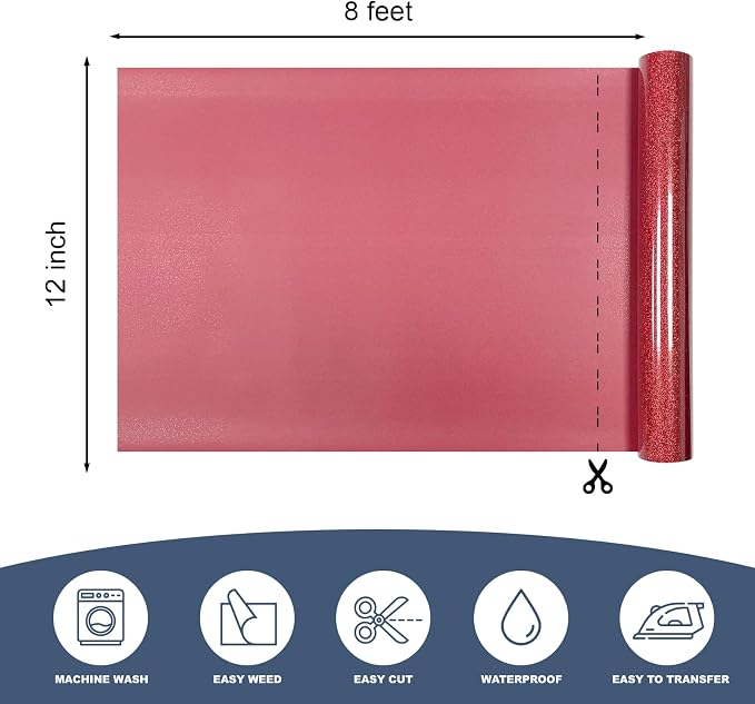 Red Glitter Heat Transfer Vinyl 12" x 8 ft HTV - Image 2
