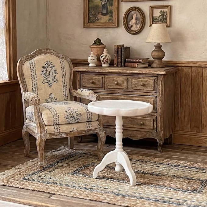 1:12 Scale Miniature End Table Wooden Round Side Table Dollhouse Furniture - Image 5