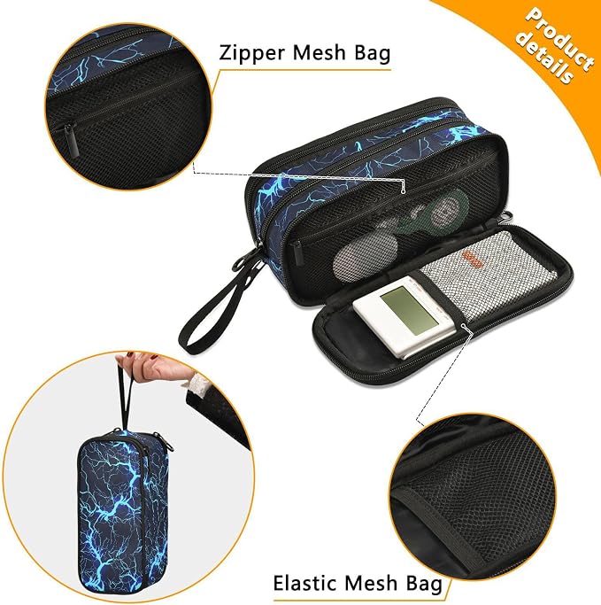 Dark Blue Electric Lightning Pencil Case Box Boys Girls Large Pencil Pouch - Image 2