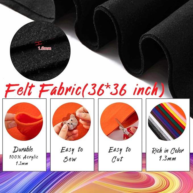 HaoFeijh Black Felt Fabric 36" x 36", 1.4mm Thick Soft Black Felt Fabric Sheet - Image 2