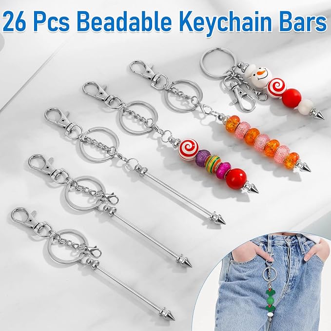 ROADPLUM 26 Pcs Beadable Keychain Bar, Bulk Alloy Blank Beadable Item - Image 5