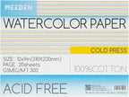 MEEDEN Watercolor Paper Block, 100% Cotton Watercolor Paper Pad of 20 Sheets by MEEDEN