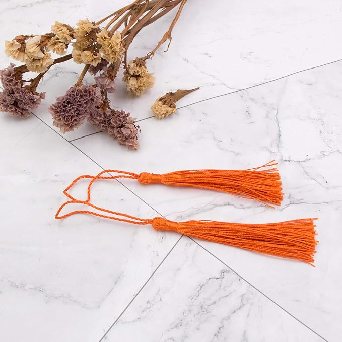 VAPKER 100 Pieces Dark Orange Tassels 13cm/5-Inch Silky Handmade Soft Tassels - Image 3