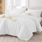 MUXHOMO 7 Pieces Queen Comforter Set, Seersucker Bed in a Bag Queen Size by MUXHOMO