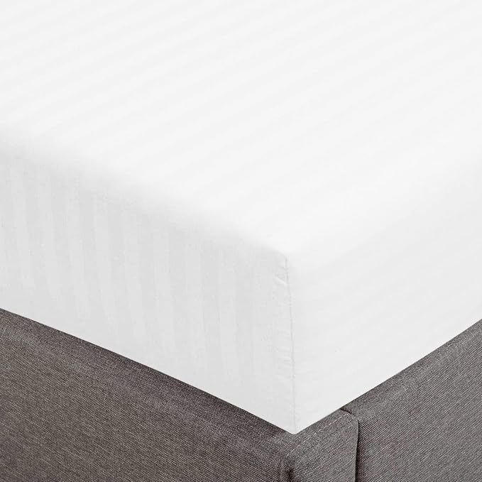 Feather & Stitch 1 Piece Fitted Sheet Twin Size, 100% Cotton Damask Sateen Weave by FEATHERSTITCHNEWYORK