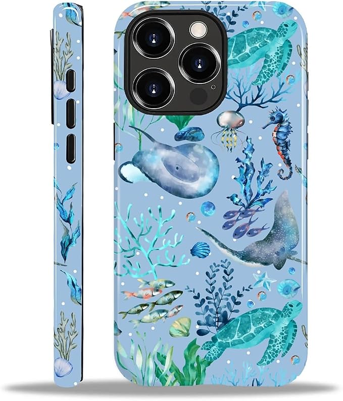 ZHEGAILIAN Case for iPhone 13 Pro Max, Ocean Stingray Turtle Seahorse Durable by Home