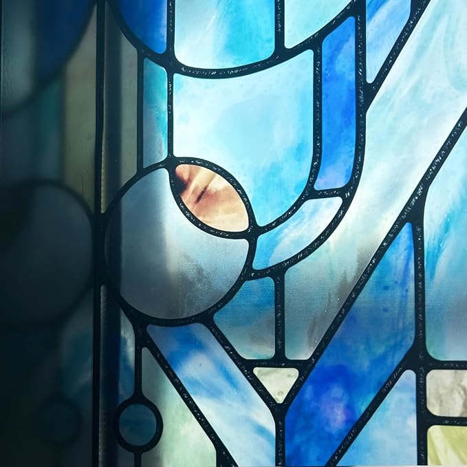 Original Hand Drawn Faux Stained Glass Window Film, Double-Sided Privacy Static - Image 6