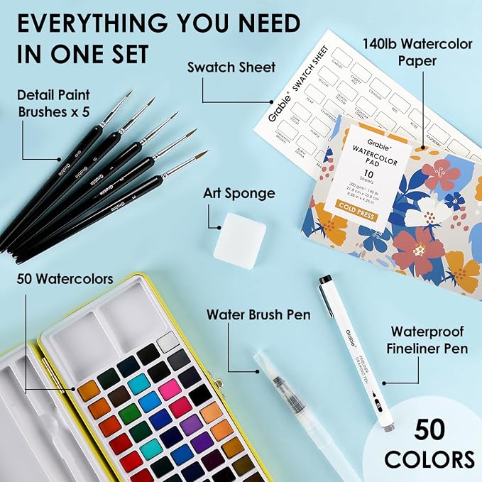 Grabie 50 Colors Premium All-In-One Water Color Paint Set - Image 2