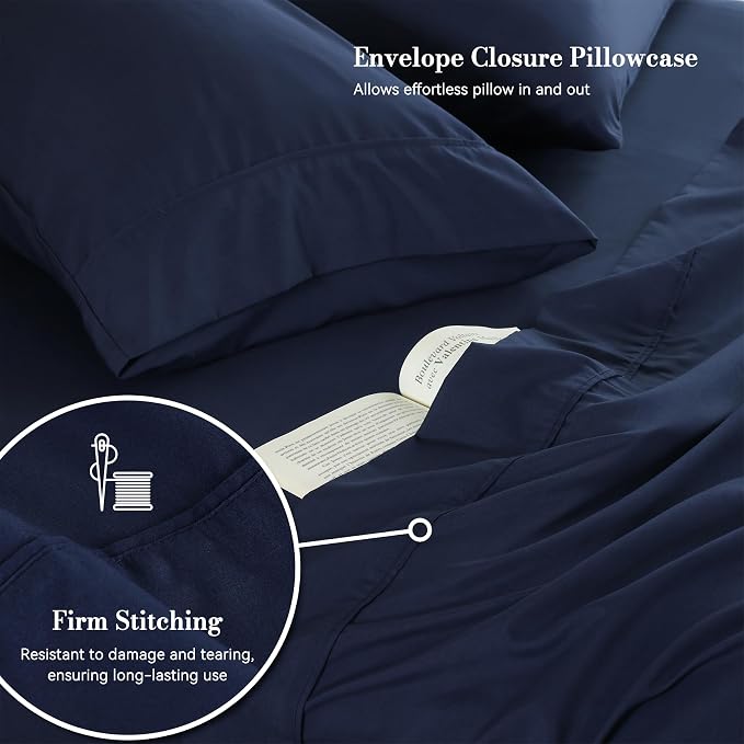 King Sheet Set 4 Piece, Wrinkle Free, Oeko-Tex Certified Bedsheets，Navy Blue - Image 4