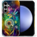 for Samsung Galaxy S25 Case, Dragonfly Dandelion Colorful Pattern Glossy 2 in 1 by Teonvpu