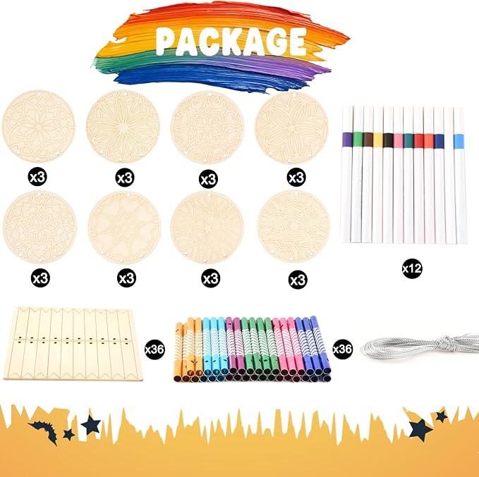 Wooden Mandala Wind Chime Ornaments Painting Craft, 8 Style Cutouts - Image 4