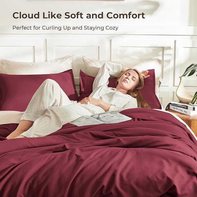 Litanika Burgundy Red Comforter Set King Size, 3 Pieces Lightweight Solid - Image 2