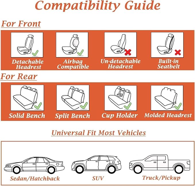 Coverado Car Seat Covers Full Set, Seat Covers for Cars, Gray Car Seat Protector Waterproof, Nappa Leather Car Seat Cushion, Car Seat Covers Front Seats and Back Fit for Most Cars