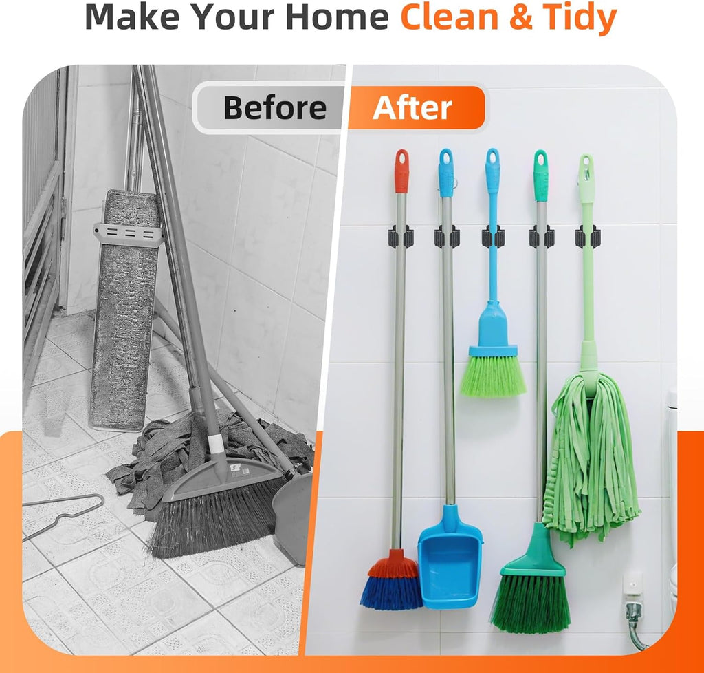 8 PCS Broom Holder Wall Mount, Upgraded Heavy Duty Mop and Broom Holder Wall Mount, Stainless Steel Broom Hanger Mop Holder Rack for Kitchen Laundry Garden Tool Organizer