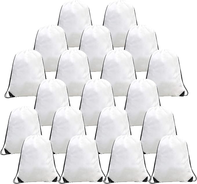 BeeGreen Drawstring Bags Backpacks Bulk, 20 Pieces White Gym Cinch Bags by BeeGreen