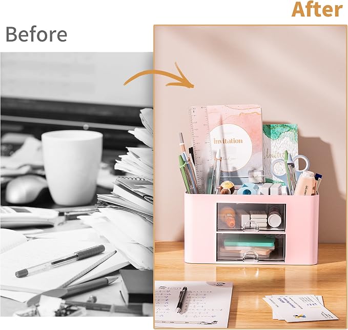 Marbrasse Pen Organizer with 2 Drawer, Desk Organizers and Accessories with 5 - Image 7