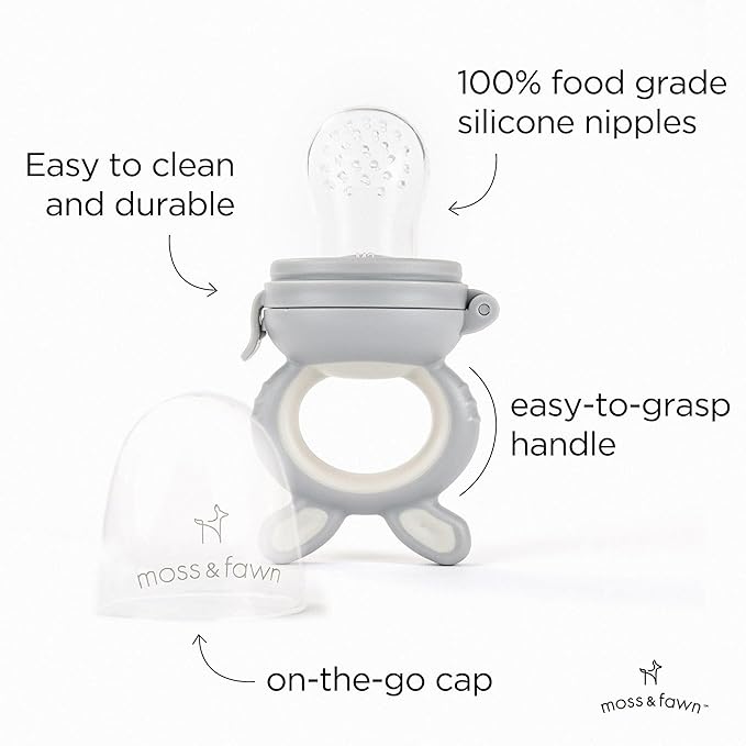 Moss and Fawn Forage Feeder - Soothing Silicone Frozen Breast Milk Popsicle & Baby Food Teething Toy, Pacifier, Fruit Feeder, & Teether - BPA, PVC & Phthalate-Free - Dew
