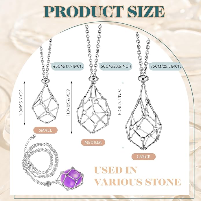 Tondiamo 3 Pcs Adjustable Crystal Necklace Holder, Titanium Alloy Empty Stone - Image 2