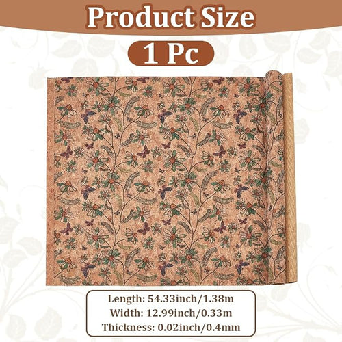 1.51 Yards 12.99 Inch Tan Synthetic Cork Leather Fabrics by the Yard Flowers - Image 2