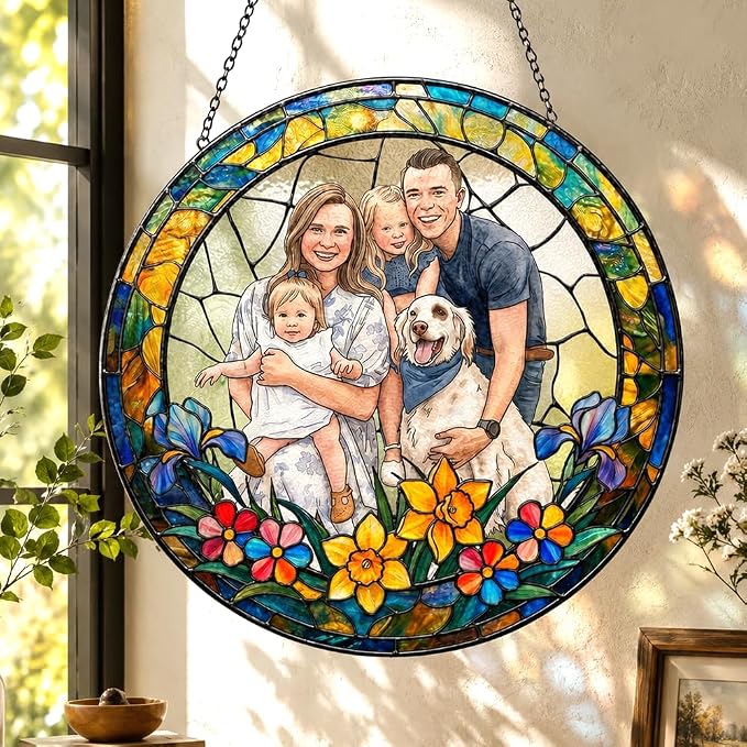 Personalized Family Stained Glass Sun Catcher, Custom Family Photo Window by FamiTrendz