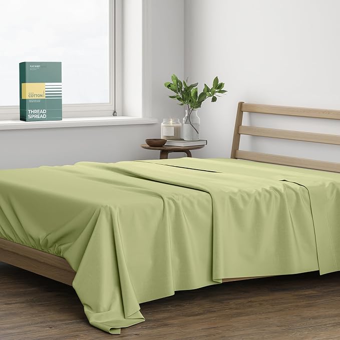 THREAD SPREAD 100% Organic Cotton Percale Flat Sheet Twin XL Size by THREADSPREAD