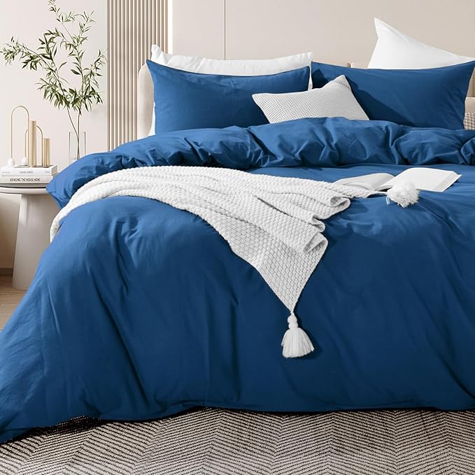 NEXHOME PRO Duvet Cover Set 100% Washed Cotton California Kingn 104"x98" by NEXHOMEPRO