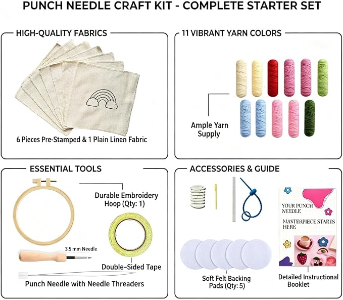Punch Needle Kit for Adult Beginners, 3-4" Needle Punch Coaster & Bag Charm - Image 4