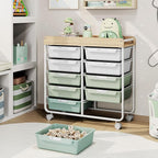 10 Drawers Rolling Cart with Wooden Tabletop, Utility Storage Cart with Wheels - Image 2