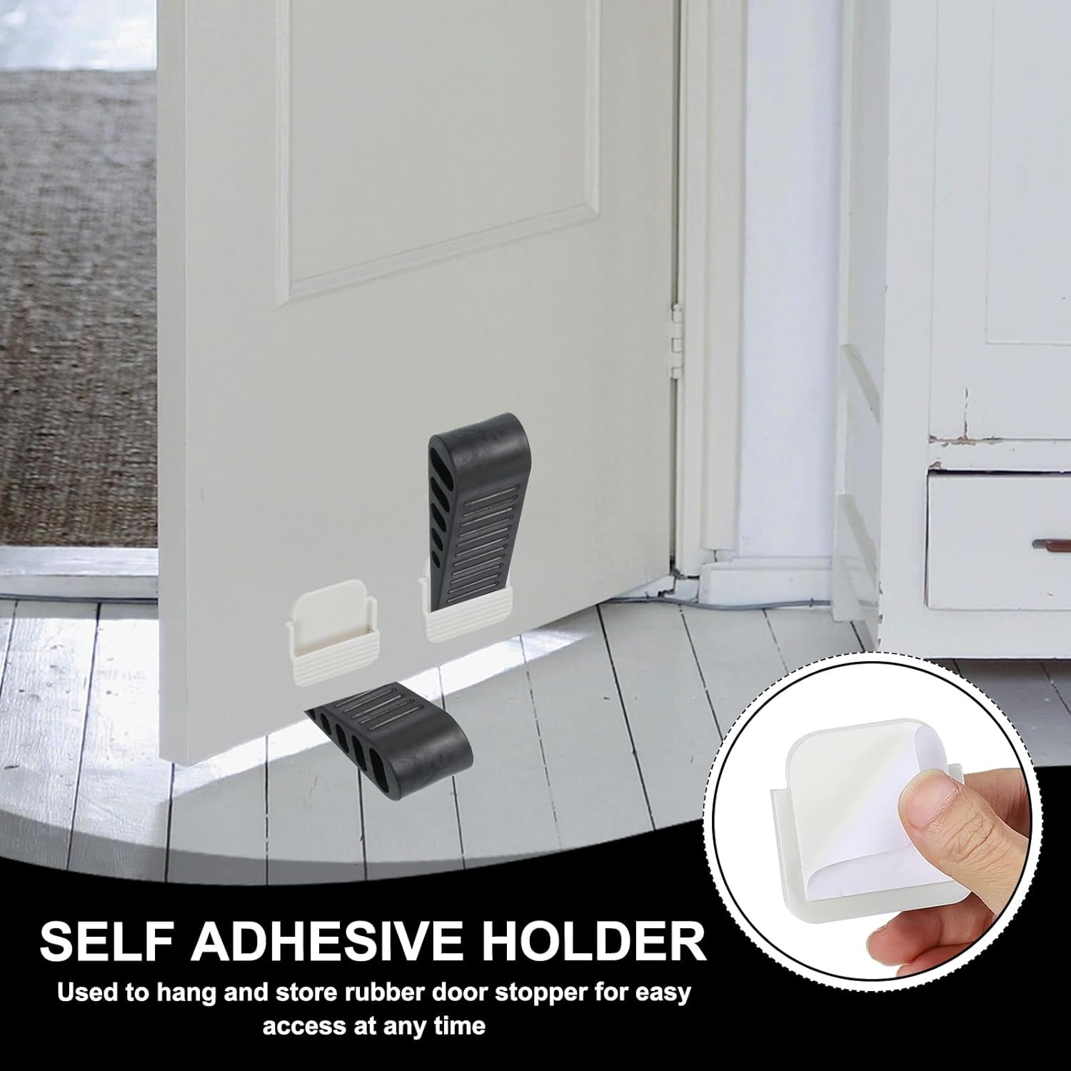 PATIKIL Rubber Door Stoppers for Bottom of Door, Door Wedge Stopper with Holder Sturdy Stackable Doorstop Wall Protector for Home Office Floor Concrete Tile, Black