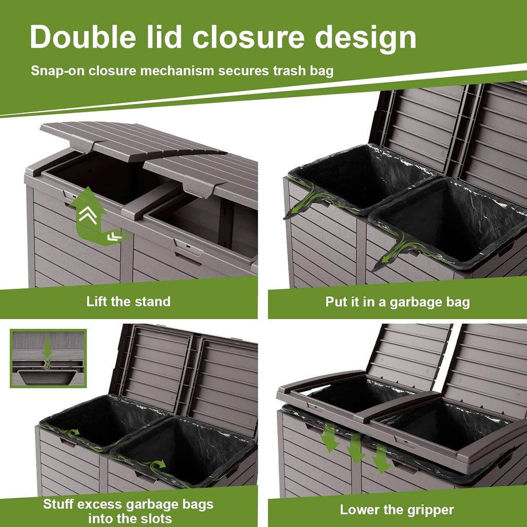 62 Gallon Outdoor Trash Can with Tiered Lid and Drip Tray,Waterproof Resin Waste Bin Indoor,Durable,Stylish,Lightweight Garbage Bin for Patio,Kitchen,Backyard and Office(Grey)