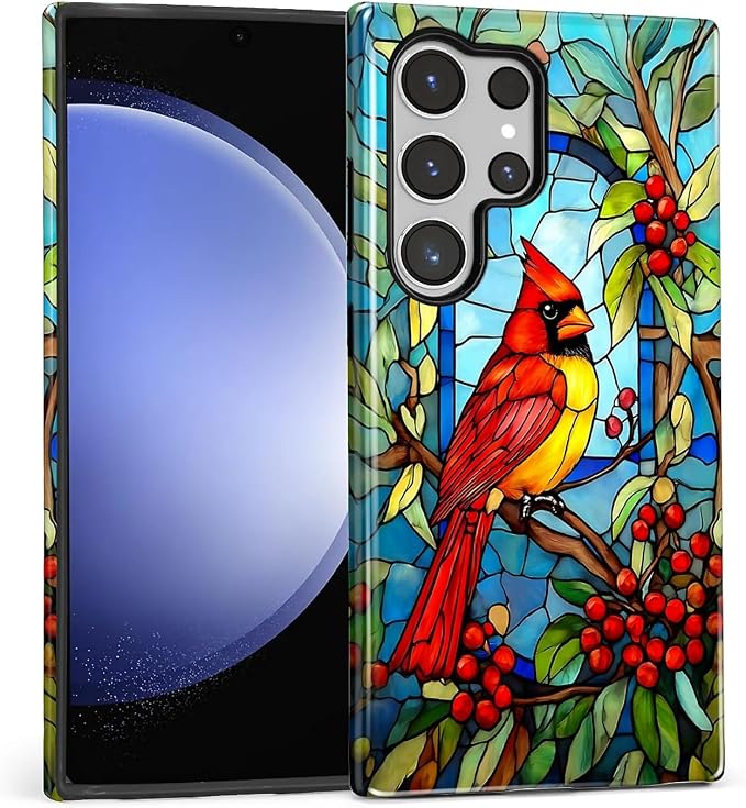 for Samsung Galaxy S24 Ultra Case, Stained Glass Cardinal Bird Pattern Glossy 2 by Teonvpu