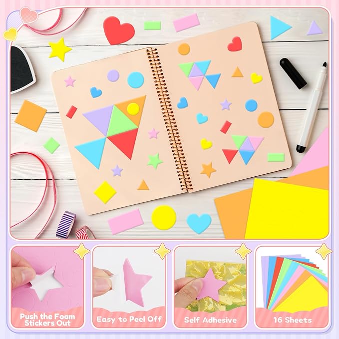 1620Pcs Foam Stickers Foam Shape Stickers Colorful Self Adhesive, 8 Colors - Image 3