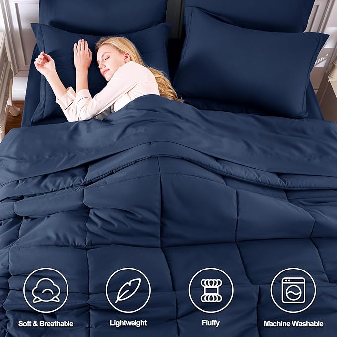 CozyLux Oversized King Comforter Sets Navy Blue, 7 Pieces Bed in a Bag - Image 2