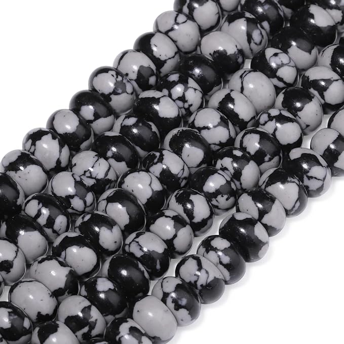 Songxi 5x8mm Natural Snowflake Obsidian Stone Rondelle Beads, Gemstone - Image 3