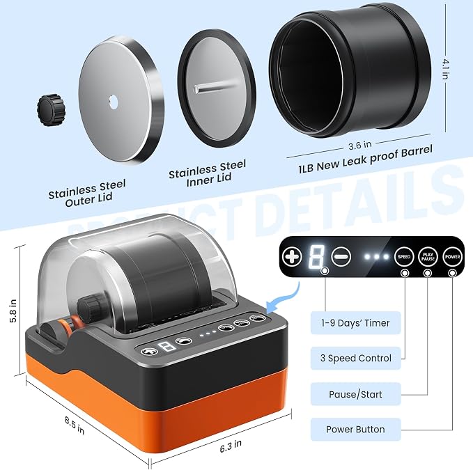 Flooyes Rock Tumbler Kit with Noise-Reduction Cover - Image 5