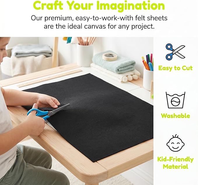 WUWEOT 10 Pack Black Stiff Felt Sheet, 17x11.8 Inches Fabric Hard Felt Squares - Image 4