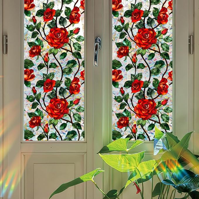 Bloss Rose Stained Glass Windows Film, 23.6x78.7inch 3D Flower Privacy Window - Image 6