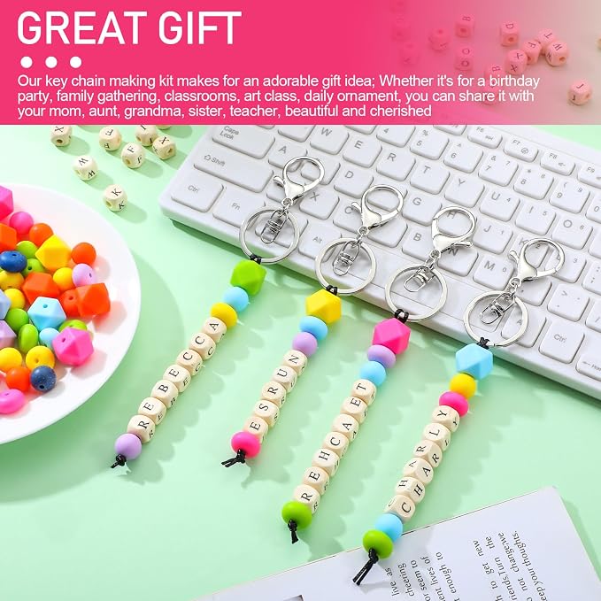 Landical 342 Pcs DIY Bead Keychain Kit Colorful Silicone Bead Personalized - Image 3