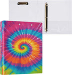 Tie Dye Round Ring Binders 1.5 Inch Rainbow 3 Ring Clipboard Binder by Wamika