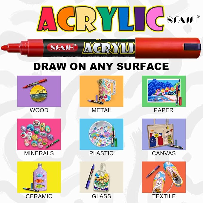 SFAIH Acrylic Creative Markers - 3mm Replaceable Nibs 8 Colors - Image 6