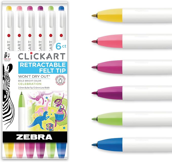 Zebra Pen CLiCKART Retractable Felt Tip Pen, 0.6mm Fine Point, Moisture by ZebraPen