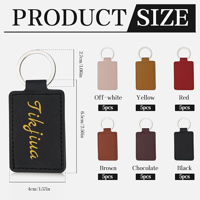 30 Pcs Leather Key Fob Kit, Rectangular Laser Engraving Blanks - Image 2