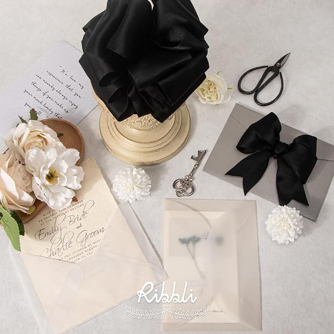 Ribbli Black Double Faced Satin Wired Ribbon 2.5 Inch Christmas Ribbon - Image 3
